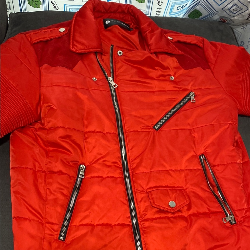 Men's biker jacket Red Jacket with Zipper Details